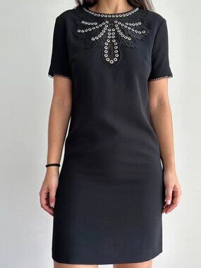 NWOT The Kooples Black Mini Short Sleeve Stud detail dress size 1 = Small (358)